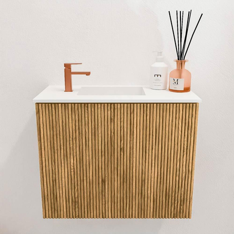 Mondiaz JOYA 50cm meuble de toilette - couleur Oak - Vasque FAYE position Gauche 1 trou de robinet couleur Talc. SW1421092