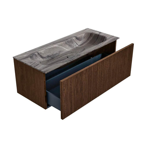 MONDIAZ KURVE-DLUX Meuble de salle de bains 110cm couleur Walnut avec 1 tiroir et 0 porte. Lavabo BIG MEDIUM Central sans trou de robinet Sombra. SW1433672
