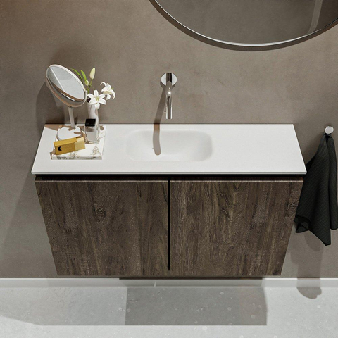 MONDIAZ TURE Toiletmeubel 80x23x50cm met 0 kraangaten 2 deuren dark brown mat Wastafel Eden midden Solid Surface Wit SW475160