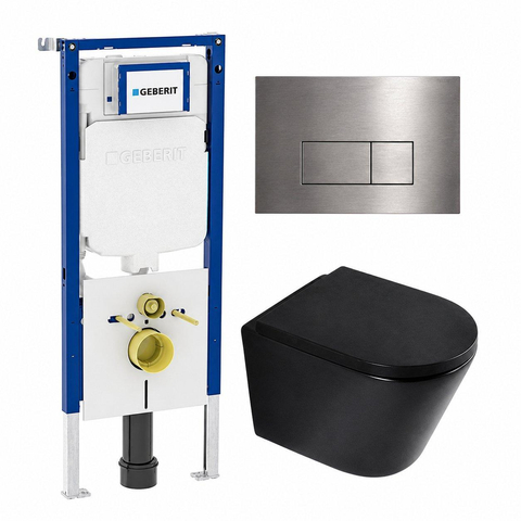 QeramiQ Dely Ensemble WC - 36.3x51.7cm - cuvette profonde - sans bride - réservoir encastré Geberit UP720 - abattant WC softclose 35 mm - plaque de commande acier - boutons rectangulaires - noir mat SW1427103
