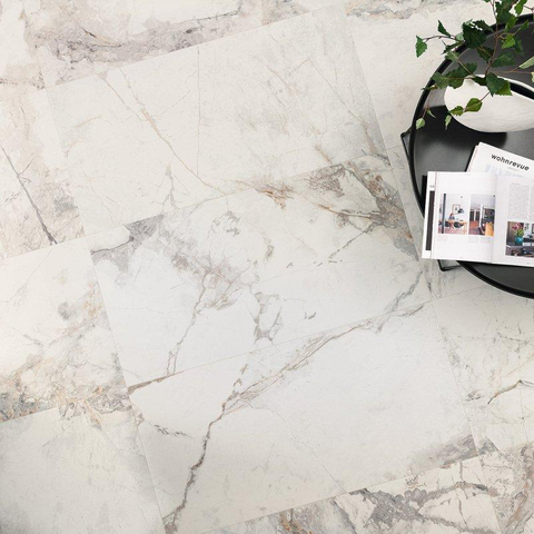 Terravito Bezino carreau mural et de sol - 60x60cm - 10mm - Rectangle - rectifié - Aspect marbre - Blanc Mat SW720415