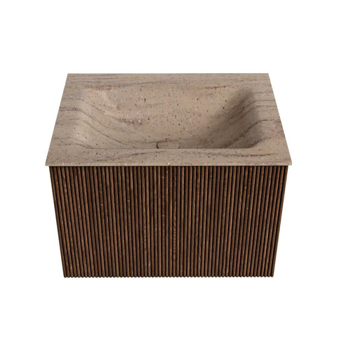 MONDIAZ KURVE-DLUX Meuble de salle de bains 60cm couleur Walnut avec 1 tiroir et 0 portes. Lavabo CLOUD Central 1 trou de robinet Saba. SW1433146