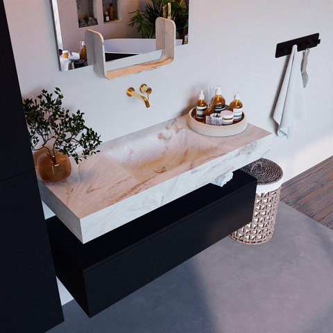 Mondiaz ALAN-DLUX Ensemble de meuble - 110cm - meuble Urban mat - 1 tiroir - Lavabo Cloud Frappe suspendu - vasque Centre - 0 trous de robinet SW804687
