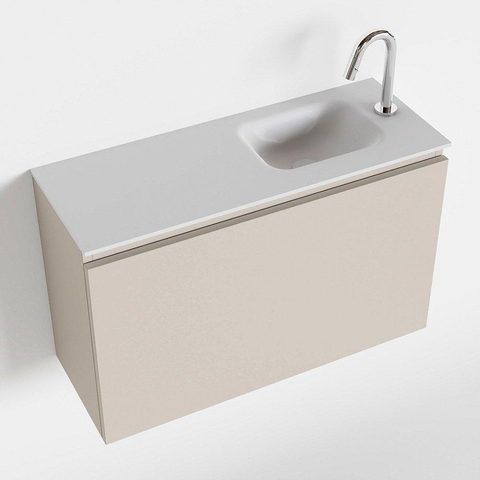 MONDIAZ OLAN Toiletmeubel 80x30x40cm met 1 kraangaten 1 lades linen mat Wastafel Lex rechts Solid Surface Wit SW473419