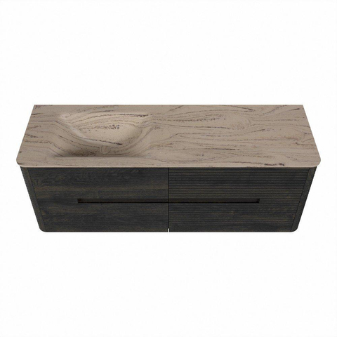 Mondiaz CIRO-DLUX Meuble de salle de bains - 140x45x50cm - Plan vasque Solid surface Arena - 1 vasque à gauche - sans trous de robinet - 4 tiroirs - Shadow SW1532351