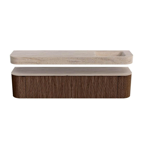 MONDIAZ THOR-DLUX Meuble de salle de bains - 200cm - arrondi gauche + droite - couleur Walnut - 2 tiroirs - 2 portes - Vasque suspendue CLOUD droite 1 trou de robinet couleur Saba SW1467223