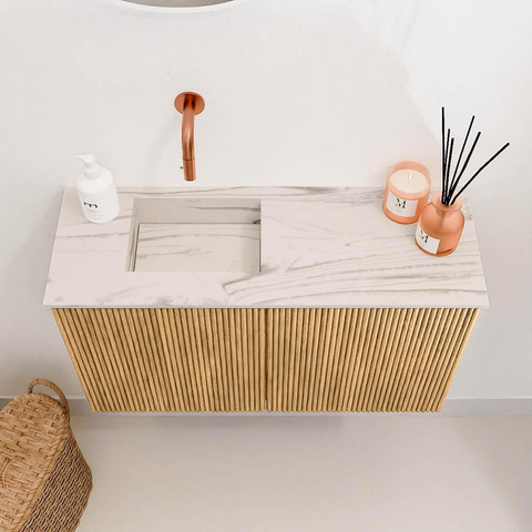 Mondiaz JOYA-DLUX Meuble de toilette 70cm - couleur Chêne - Vasque FAYE position Gauche Sans trou de robinet couleur Nata SW1424004