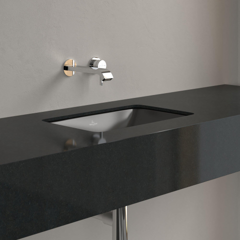 Villeroy & Boch Loop & Friends onderbouwwastafel - 45x28cm - zonder kraangat - met overloop CeramicPlus - Pure Black (zwart) SW1162272