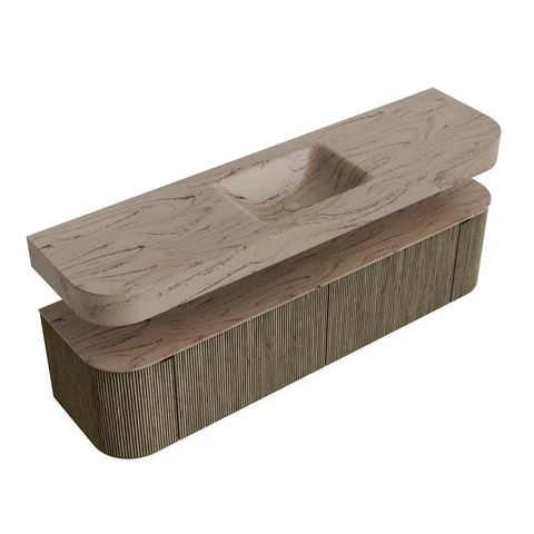 MONDIAZ THOR-DLUX 180cm meuble de salle de bains arrondi gauche + droite couleur Shadow avec 2 tiroirs et 2 portes. Vasque suspendue CLOUD Milieu 1 trou de robinet couleur Arena. SW1466152