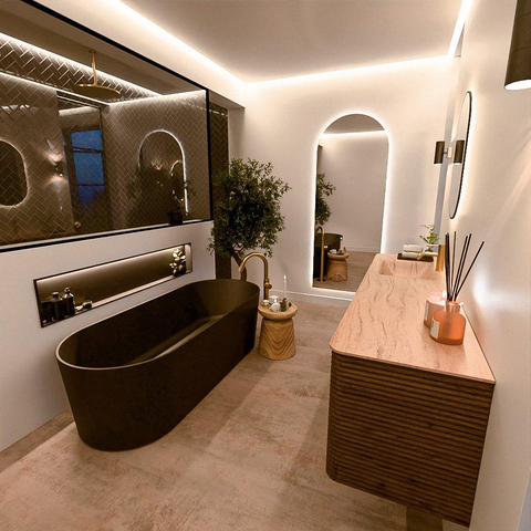 Mondiaz CIRO-DLUX Badkamermeubelset - 180x45x50cm - Solid surface wastafel Saba - 1 wasbak Links - 1 kraangat - 4 lades - Dusk SW1533365