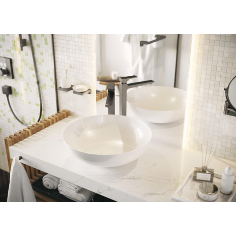 Hansgrohe AddStoris Q glashouder - met glas - geborsteld zwart chroom (antraciet) SW651570