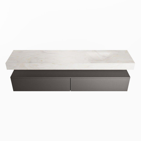 Mondiaz ALAN-DLUX Ensemble de meuble - 200cm - meuble Dark grey mat - 2 tiroirs - Lavabo Cloud Ostra suspendu - vasque Droite - 1 trou de robinet SW807305