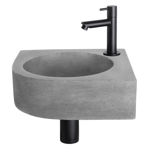 Differnz Cleo Set lave-mains 30x30x10cm 1 trou avec robinet droit et siphon + bonde noir mat Quart de rond Béton Gris foncé SW373174