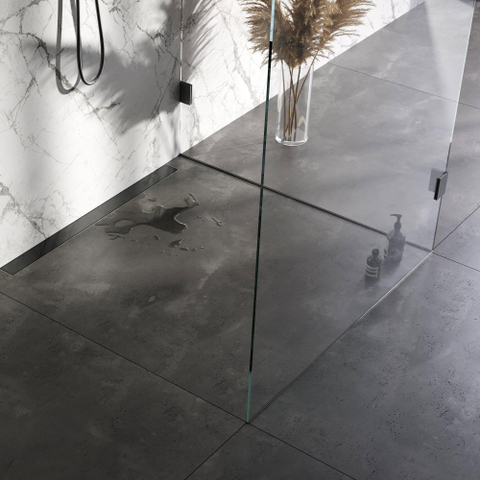 Brauer Caniveau de douche - 100x7.5cm - bride murale - grille à carreler réversible - inox - gunmetal brossé SW891081