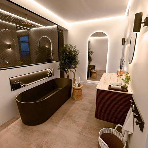 Mondiaz CIRO-DLUX Ensemble de meubles de salle de bains - 120x45x50cm - lavabo Solid surface Nata - 1 vasque à droite - sans trous de robinet - 2 tiroirs - Ruby SW1532046