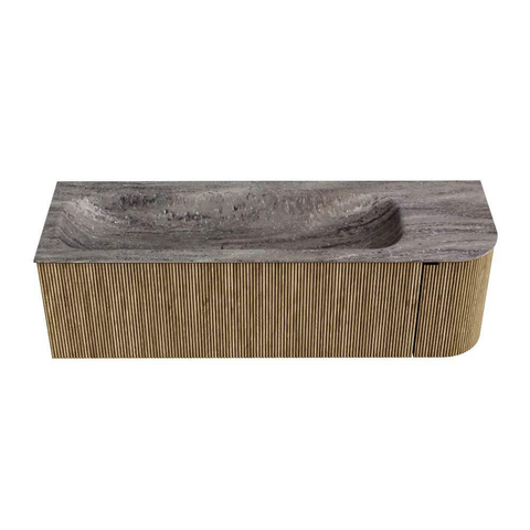 MONDIAZ KURVE-DLUX 145cm badmeubel ronding Rechts kleur Dusk met 1 lade en 1 deur. Wastafel BIG LARGE Links 2 kraangaten Oza. SW1433009