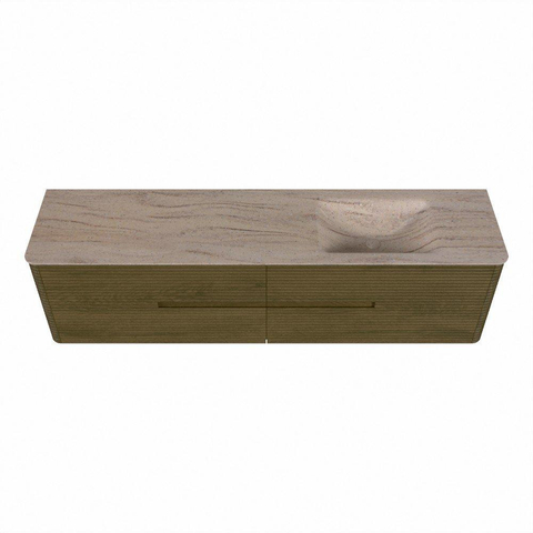 Mondiaz CIRO-DLUX Badkamermeubelset - 190x45x50cm - Solid surface wastafel Saba - 1 wasbak Rechts - 1 kraangat - 4 lades - Dusk SW1533369