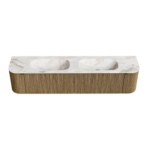 Mondiaz KURVE-DLUX Badkamermeubelset - 200x46x40cm - 2 lade - 2 deuren - wastafel solid surface - dubbel - zonder kraangat - Dusk SW1415033