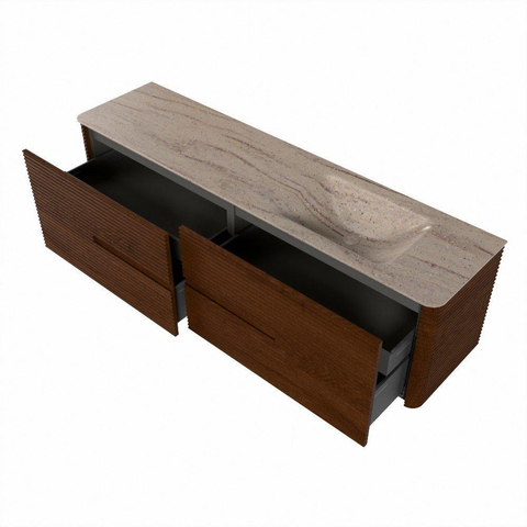 Mondiaz CIRO-DLUX Badkamermeubelset - 180x45x50cm - Solid surface wastafel Saba - 1 wasbak Rechts - 1 kraangat - 4 lades - Ruby SW1531925