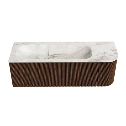 MONDIAZ KURVE-DLUX Meuble de salle de bains 135 cm avec module 25 R couleur Walnut avec 1 tiroir et 1 porte. Vasque BIG MEDIUM gauche 1 trou de robinet couleur Frappe. SW1137445