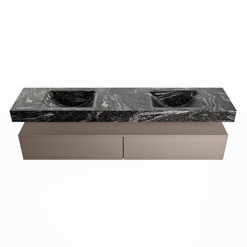Mondiaz ALAN-DLUX Ensemble de meuble - 200cm - meuble Smoke mat - 2 tiroirs - Lavabo Cloud Lava suspendu - vasque Gauche et droite - 2 trous de robinet SW808106