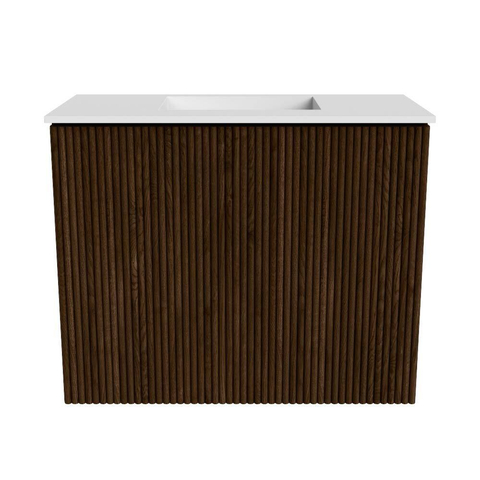 Mondiaz JOYA 50cm Meuble de salle de bains - couleur Walnut - Vasque FAYE position Milieu Sans trou de robinet couleur Talc SW1421259