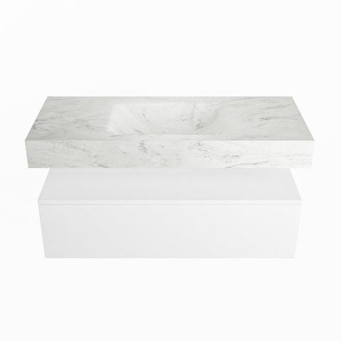 Mondiaz ALAN-DLUX Ensemble de meuble - 110cm - meuble Talc mat - 1 tiroir - Lavabo Cloud Opalo suspendu - vasque Centre - 0 trous de robinet SW806083