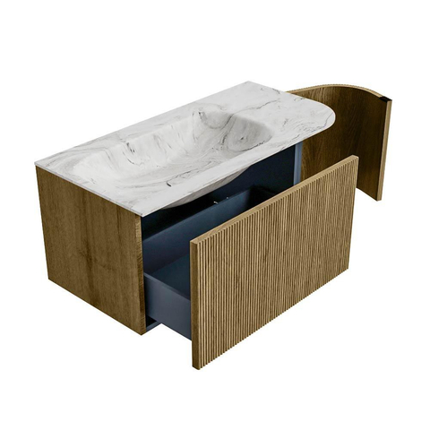 Mondiaz KURVE-DLUX Badkamermeubelset - 95x46x40cm - 1 lade - 1 deur - wastafel solid surface - links - zonder kraangat - Dusk SW1415533
