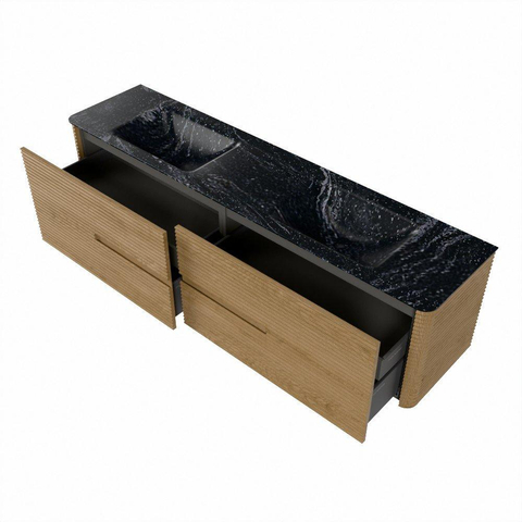 Mondiaz CIRO-DLUX Badkamermeubelset - 190x45x50cm - Solid surface wastafel Lava - 2 wasbak Dubbel - zonder kraangaten - 4 lades - Oak SW1530991