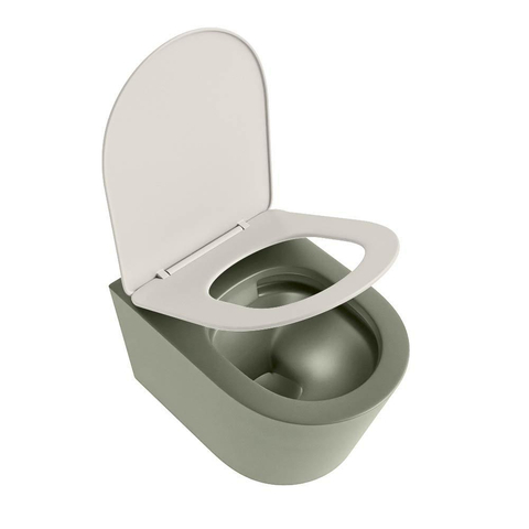 Mondiaz LAVIE hangtoilet – spoelrandloos – 36 x 53 cm – met softclose zitting – Army (groen), zitting Linen (offwhite) SW1208646