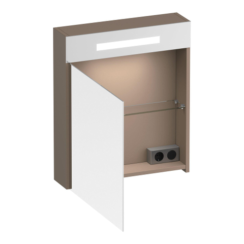BRAUER Promise Deluxe armoire de toilette avec miroir - 60x70x15cm - avec éclairage 1 porte de miroir double face s'ouvrant vers la gauche mat moka SW1203674