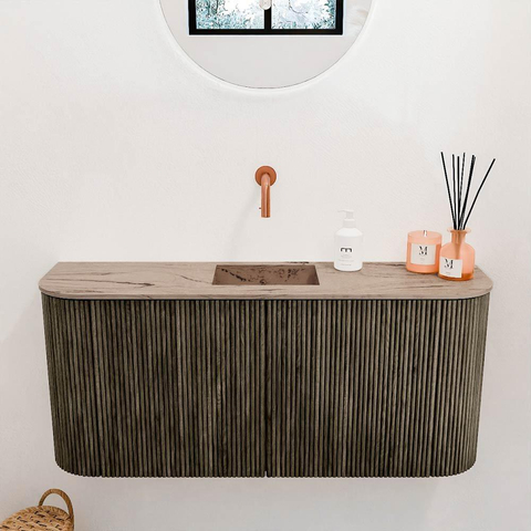 Mondiaz JOYA-DLUX Meuble de salle de bains 93.2cm - arrondi gauche et droite couleur Shadow - Vasque FAYE position Milieu Sans trou de robinet couleur Arena SW1424850