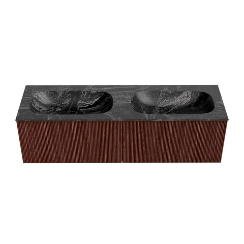 Mondiaz KURVE-DLUX Ensemble de meubles de salle de bains - 150x46x40cm - 2 tiroirs - vasque solid surface - double - sans trou de robinet - Ruby SW1416023