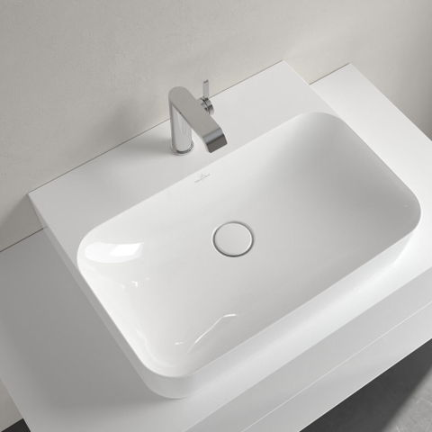 Villeroy & Boch finion wastafel onderzijde - geslepen - 1 kraangat - 60x47cm CeramicPlus - met verdekte overloop - White Alpine (glans wit) SW106476