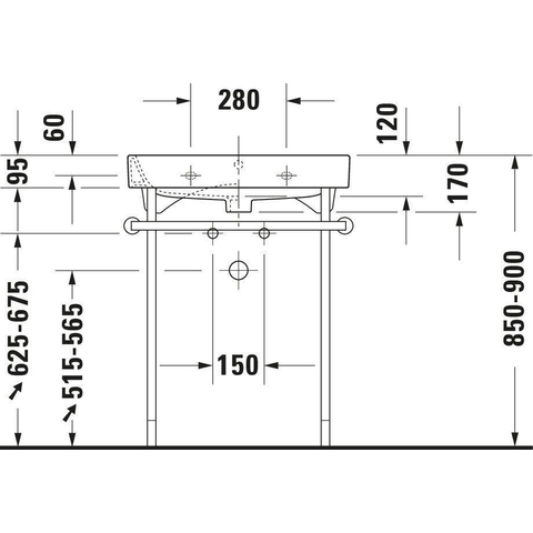 Duravit Happy D.2 Onderstel verstelbaar - 5cm - voor wastafel 231865 - hoogglans chroom SW54321