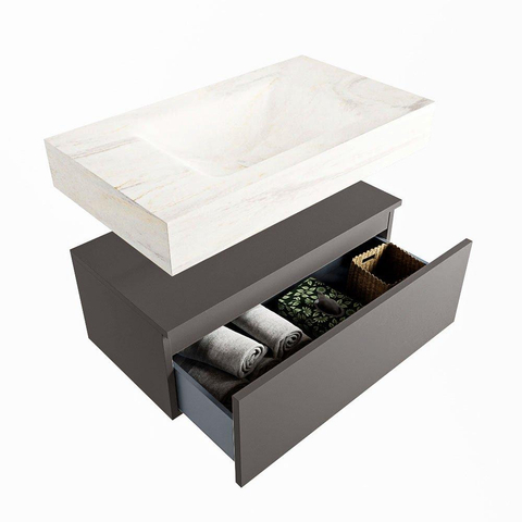 MONDIAZ ALAN - DLUX Badkamermeubelset - 80cm - onderkast - Dark grey - 1 lade - vrijhangende wastafel - wasbak midden - 1 kraangat - Ostra SW807568