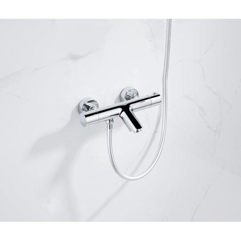 Fortifura Calvi Thermostatische badkraan - met ronde handdouche handdouchehouder en gladde doucheslang - hoogglans chroom SW811971