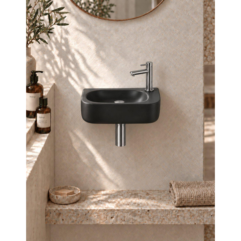 QeramiQ Fuente pack lave-mains – demi-rond – 40 x 21,5 x 12 cm – perçage à droite – robinet gunmetal SW1232830
