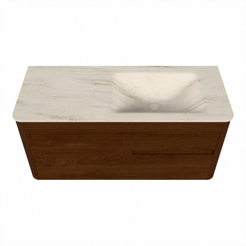 Mondiaz CIRO-DLUX Meuble de salle de bains - 110x45x50cm - Plan-vasque Solid surface Meli - 1 lavabo à droite - 1 trou de robinet - 2 tiroirs - Ruby SW1531745