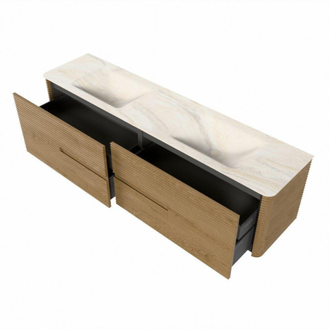 Mondiaz CIRO-DLUX Badkamermeubelset - 190x45x50cm - Solid surface wastafel Ostra - 2 wasbak Dubbel - zonder kraangaten - 4 lades - Oak SW1530969