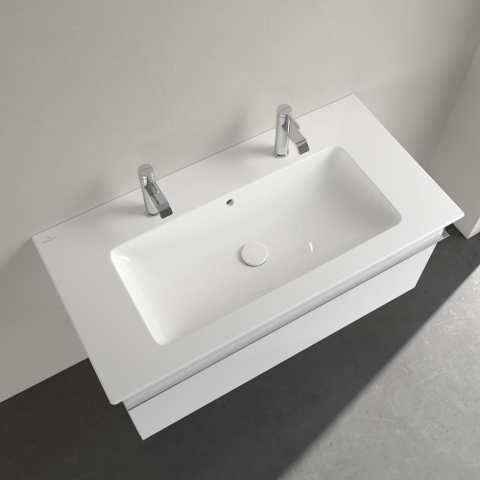 Villeroy & Boch venticello Meubelwastafel wasbak midden - 2 kraangaten - 100x50cm overloop - White Alpine (glans wit) 1025116