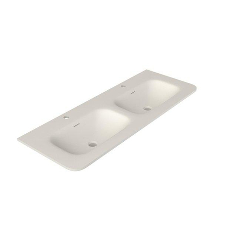 Royal Plaza Terra Edge Ensemble meuble de salle de bains - 120x44.7x46cm - vasque en solid surface blanc mat - 2 vasques - 2 trous de robinet - 2 tiroirs - châtaignier (noyer) SW1471917