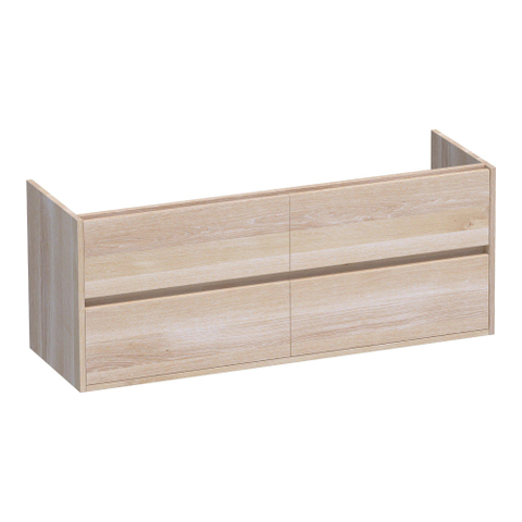 BRAUER Adore Meuble sous-lavabo - 140x46x55cm - 4 tiroirs softclose - sans poignées - 2 découpes pour siphon - chêne massif - chêne à lamelles blanc SW393056