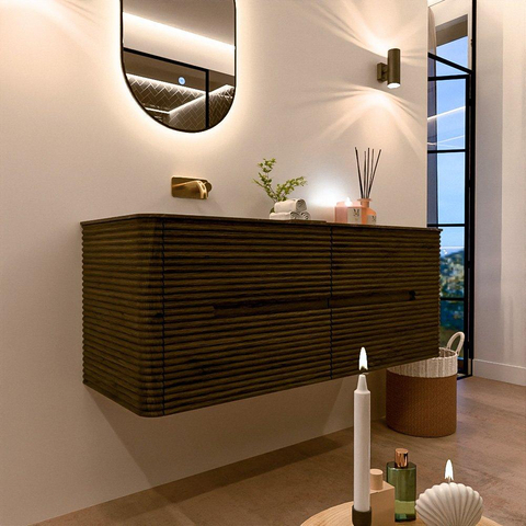 Mondiaz CIRO-DLUX Ensemble de meubles de salle de bains - 130x45x50cm - lavabo en solid surface Lava - 1 vasque à gauche - sans trous de robinet - 4 tiroirs - Shadow SW1532280