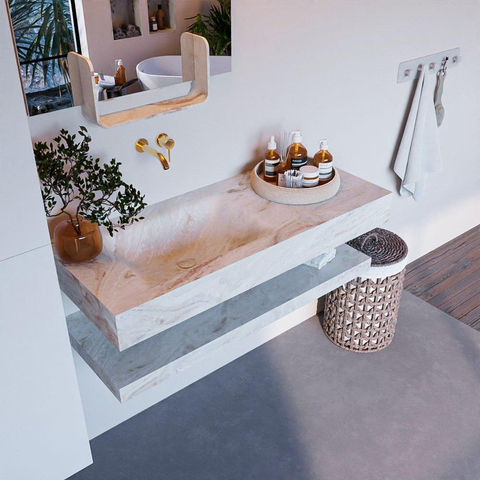 Mondiaz ALAN-DLUX Ensemble de meuble - 110cm - meuble Frappe mat - 0 tiroirs - Lavabo Cloud Frappe suspendu - vasque Gauche - 0 trous de robinet SW809316
