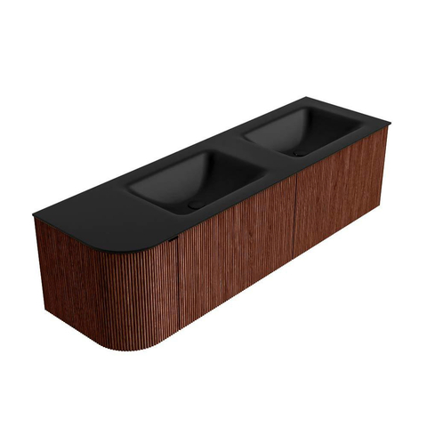 Mondiaz KURVE Ensemble de meuble de salle de bains - 155x46x40cm - 2 tiroirs - 1 porte - lavabo solid surface - double / droite - sans trou de robinet - Ruby SW1415362