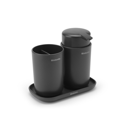 Brabantia ReNew Badkameraccessoires - set van 3 - Zeeppomp - Tandenborstelhouder - Schaal - donker grijs SHOWROOMMODEL SHOW24819