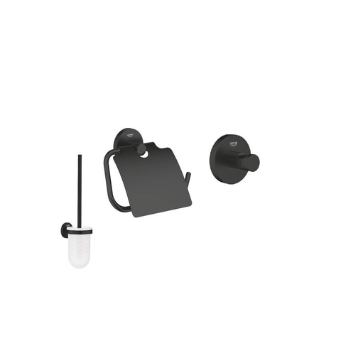 Grohe Essentials Toiletaccessoires - toiletrolhouder - met klep - toiletborstel - handdoekhaak - matte black (mat zwart) SW1204279