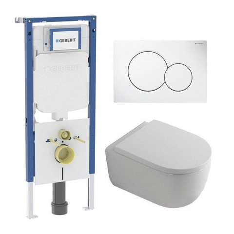 QeramiQ Dely Swirl Toiletset - 36.5x53cm - Geberit UP720 Duofix Sigma inbouwreservoir - 35mm zitting - witte sigma bedieningsplaat - ronde knoppen - mat wit SW1413932