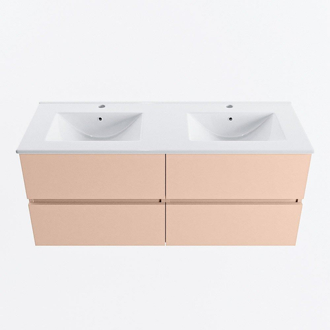 MONDIAZ VICA Ensemble meuble de salle de bains - 120cm - meuble sous-vasque rosee - 4 tiroirs - lavabo denia double - 2 trous de robinet - version haute 60cm - blanc brillant SW1080280
